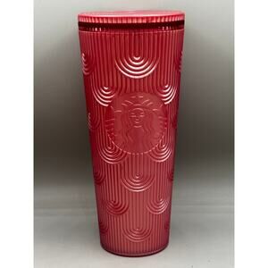 Starbucks Venti Pink Rainbows Embossed Travel Cup Tumbler NO STRAW